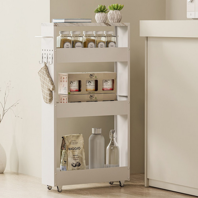 홈비 13cm 틈새 모던 철제 튼튼한 이동식선반 트롤리, 화이트, 4단