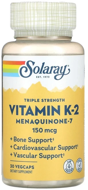솔라레이 트리플 스트렝쓰 비타민 K-2 메나키넌-7 150mcg 베지테리안 캡슐, 30개입, 1개, 30정 - 쿠팡