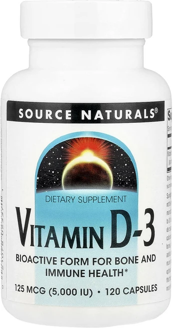 Source Naturals 비타민D-3 5000IU 캡슐 120정, 1개 - 쿠팡