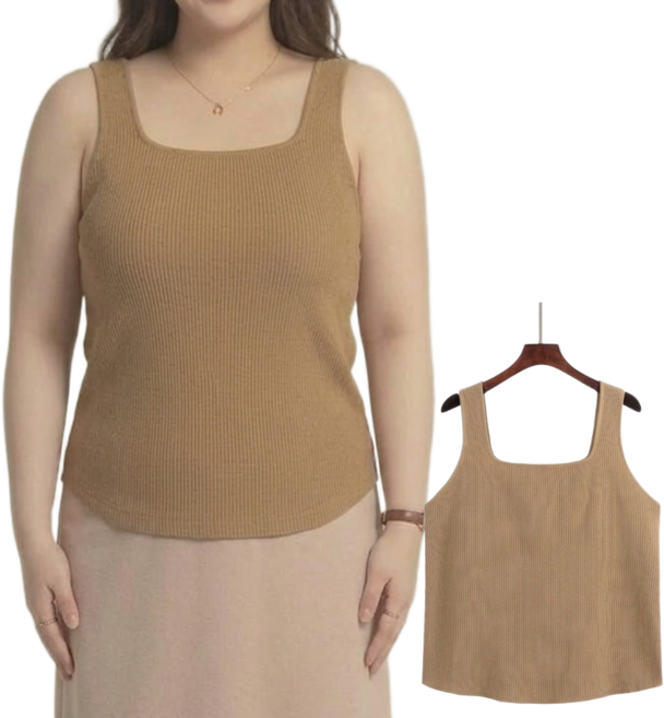 HIN 여성 빅사이즈 부유방 커버 나시 스퀘어넥 골지