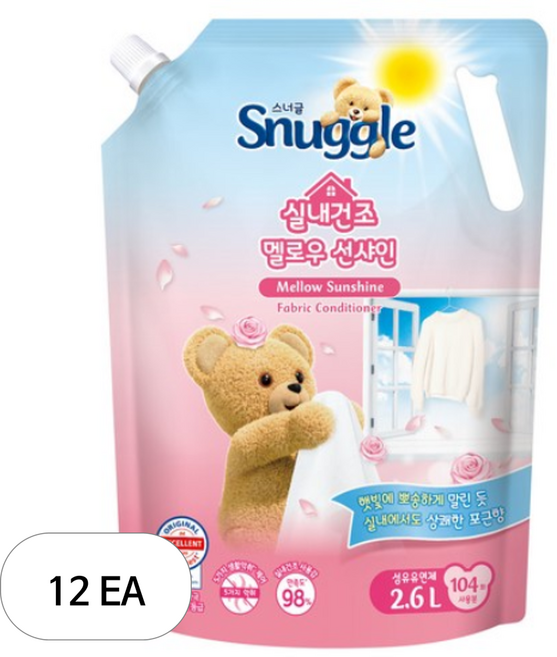 스너글 실내건조 섬유유연제 멜로우 선샤인향 리필, 2.6L, 12개