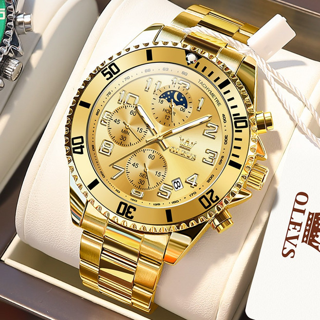 OLEVS 남자손목시계 정품 쿼츠 럭셔리 명품 워터프루프 야광 다기능 메탈시계