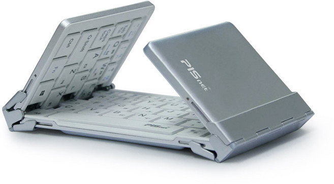 휴대용 무선 블루투스 키보드 폴더 3단 접이식, 실버