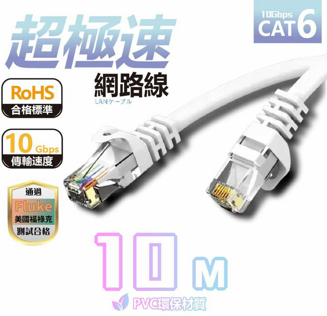 60米CAT6 高速品質網路線 30米50米彩色網路線 堅韌耐用 屏蔽佳 高效傳輸, CAT.6高速網路線10米, 1個