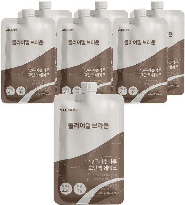 플라이밀 브라운 미숫가루 라떼 쉐이크, 45g, 7개 - 쿠팡