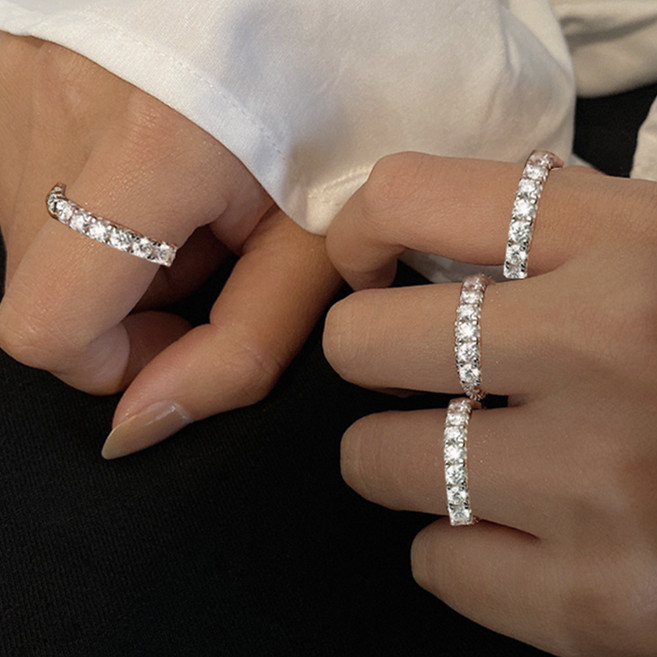 여성 밴딩 레이어드 테니스 큐빅 반지 4개