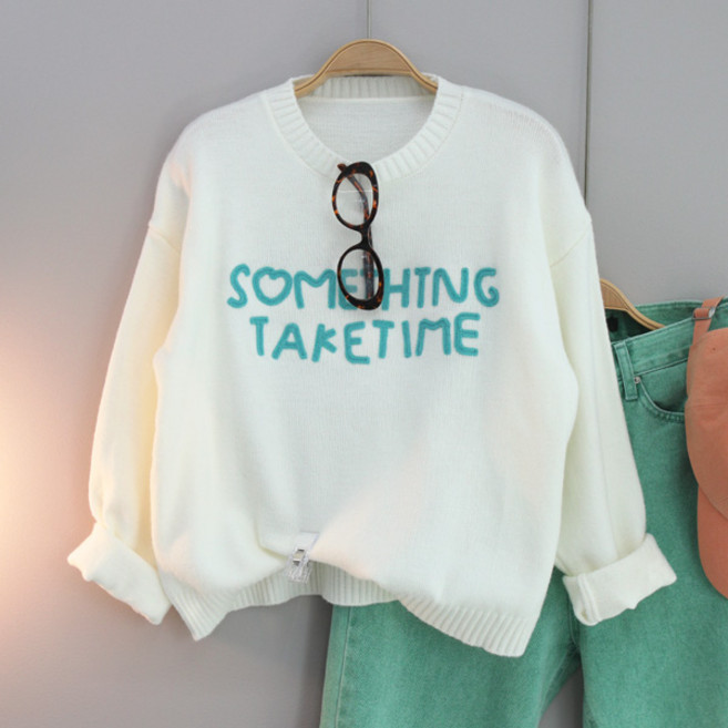 달콩 여성 라운드넥 SOME레터링세미크롭니트