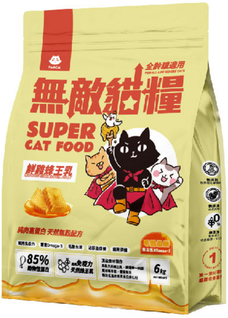 FunCat 無敵貓糧 全齡貓適用 純肉高蛋白 天然無穀配方, 6kg, 1包, 鮮雞蜂王乳