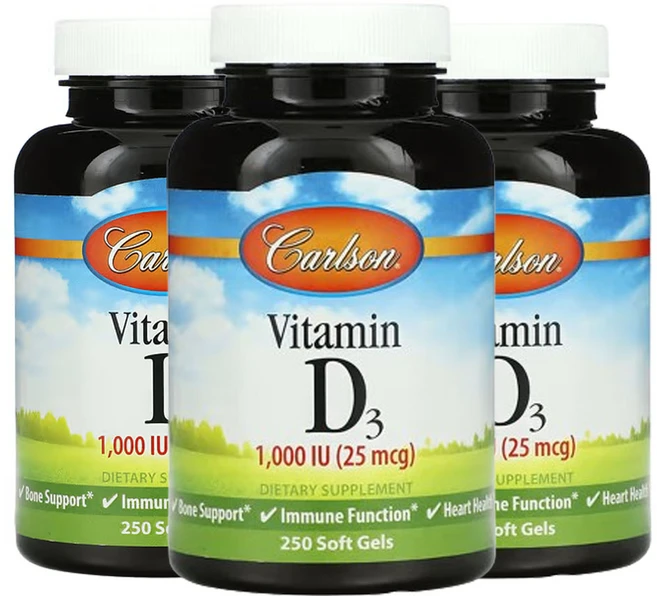 칼슨 비타민D3 25mcg(1 000IU) 250소프트젤, 250정, 3개 - 쿠팡