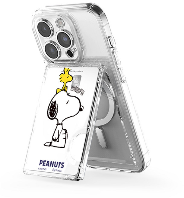 스누피 투명 마그네틱 멀티 스탠드 카드지갑 (맥세이프 호환), 1개, 해피타임_오버헤드