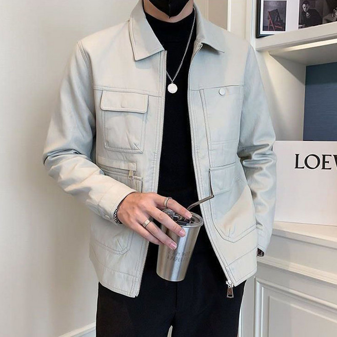 봄가을 남성 클랙식 라이더 가죽자켓 캐주얼 바람막이 슬림 숏 레더 자켓 코트