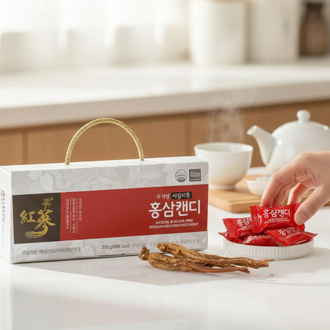 설 명절 추석 선물세트 홍삼캔디 무가당 자일리톨 어르신 복지관 요양원 단체 라벨, 1세트, 230g