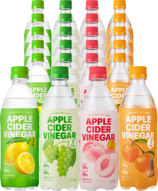 클룹 애사비소다 4종 세트 (레몬+샤인머스캣+신비복숭아+감귤), 24개, 500ml