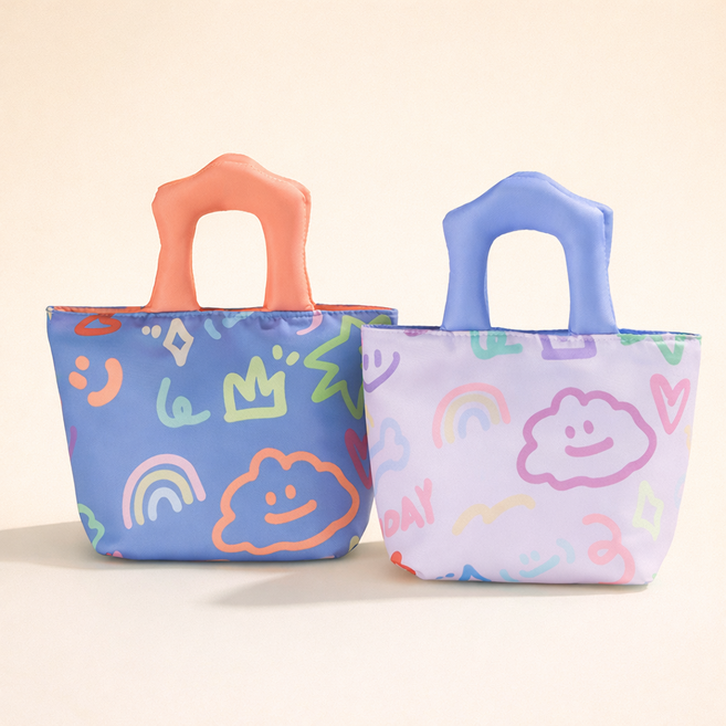 레터투프롬 그래피티 보냉 런치백 도시락가방 소형 피크닉 보온 보냉가방, 1세트, 블루+퍼플