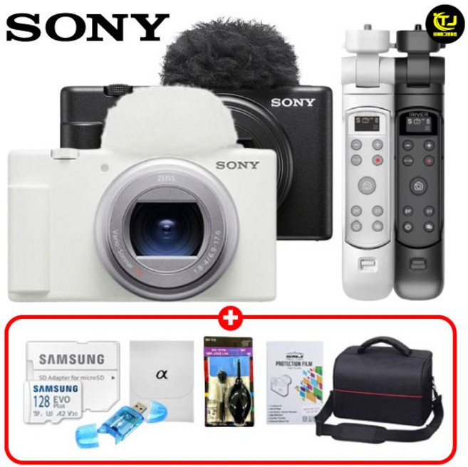 소니 정품 ZV-1M2 브이로그카메라 + 아이리버 슈팅그립/슈팅그립 패키지 7종세트/128G+슈팅그립+전용가방+보호필름+카드리더기+청소도구세트+극세사융/TJ, 화이트