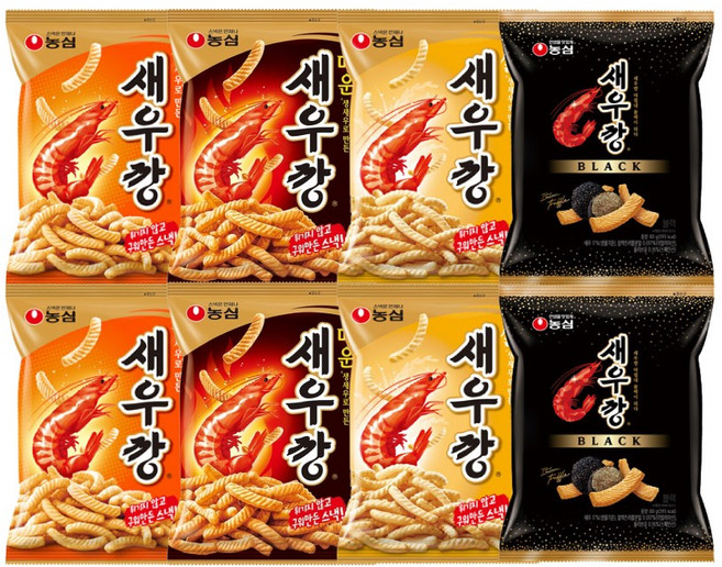 농심 새우깡 4종 세트 (새우깡1+매운새우깡1+쌀새우깡1+새우깡블랙1), 2세트, 332g
