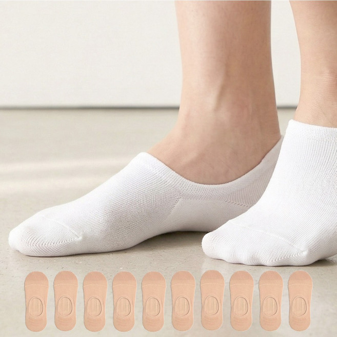 국산 이중앞코 면 실리콘 덧신 페이크삭스 10켤레 세트