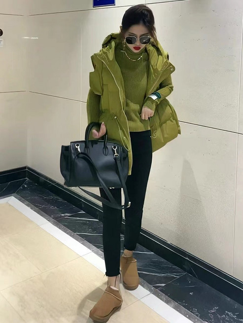 패딩 면조끼 여 겨울 디자인 감각 소박한 스트링 조거 후드 터틀넥 스웨터 투피스