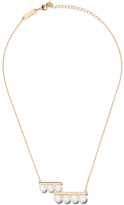 타사키 밸런스 18K 옐로 골드 스텝 펄 펜던트 네크리스