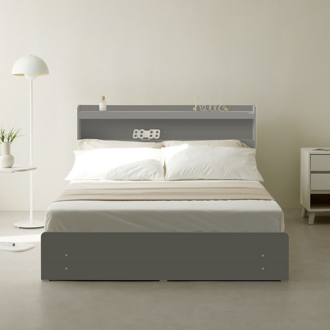 동서가구 에디프 LED조명 수납침대 프레임, 그레이