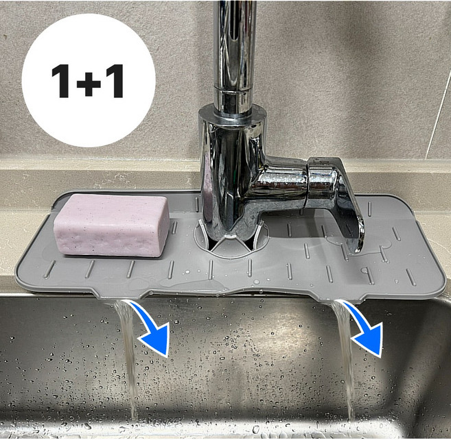 제이롭 실리콘 물빠짐 수전 끼움형 드라잉매트 소형 주방 욕실 겸용, 2개, 일자 그레이