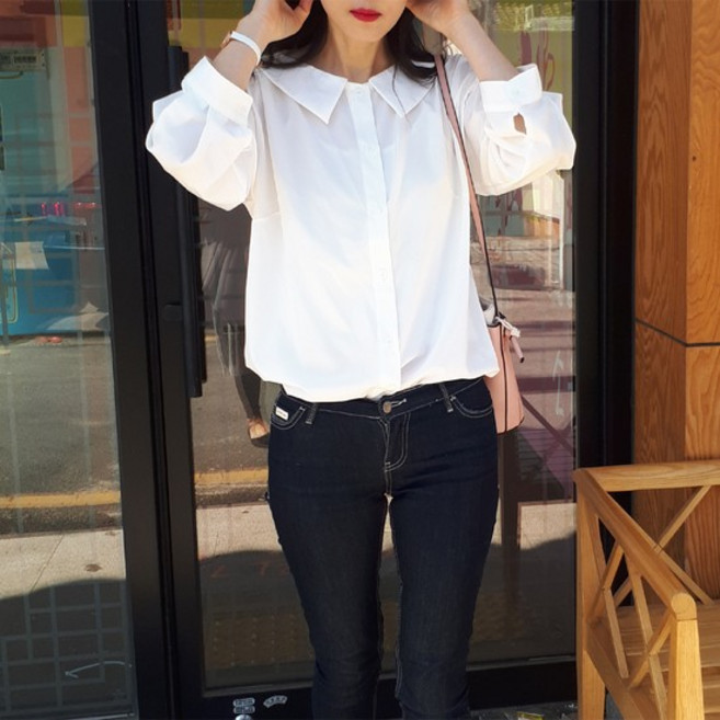 플랫 카라 텐셀 쉬폰 셔츠 흰색 화이트 셔츠 남방 7부 소매 빅사이즈 중년 미시 오피스룩 정장 여름 썸머 간절기 루즈핏