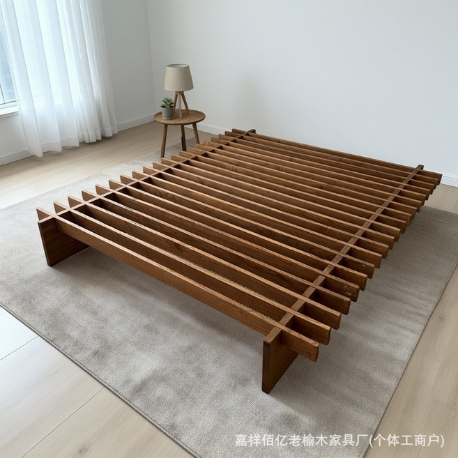 中式老榆木雙人床 實木做舊設計家居臥室床架, 五