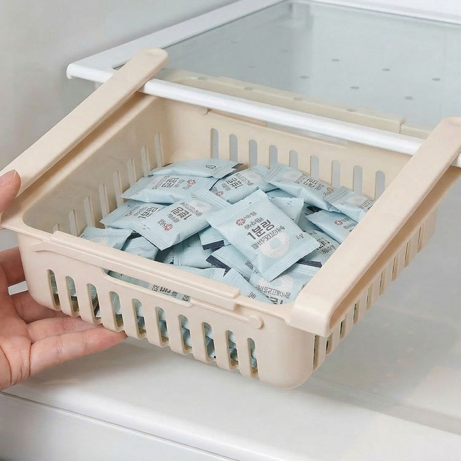 니버굿즈 길이조절 수납함 정리함 트레이 싱크대 주방 냉장고 플라스틱 다용도 거치대 건조대, 웜 베이지 3p