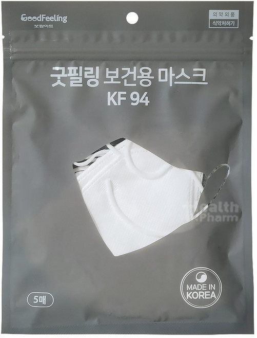 굿필링 보건용마스크 KF94 대형(화이트) 5매/보건용마스크/식약처 허가, 1개, 5매입, 화이트