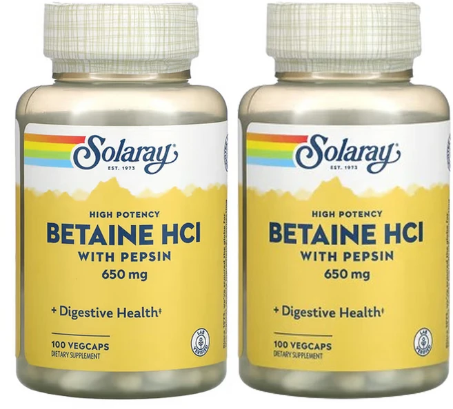 솔라레이 고효능 베타인 HCL 펩신 함유 650mg 100베지캡슐, 1캡슐, 2개, 100정 - 쿠팡