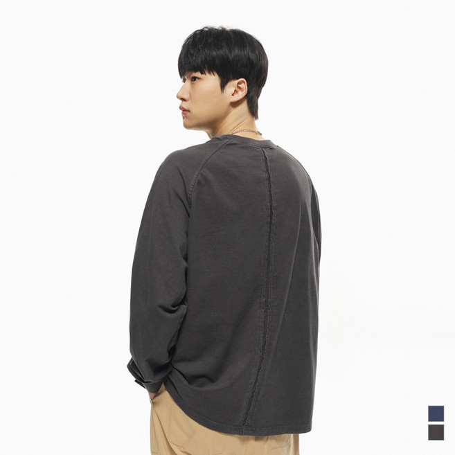 모즈모즈 레글런 피그먼트 컷오프 통기성 긴팔 티셔츠