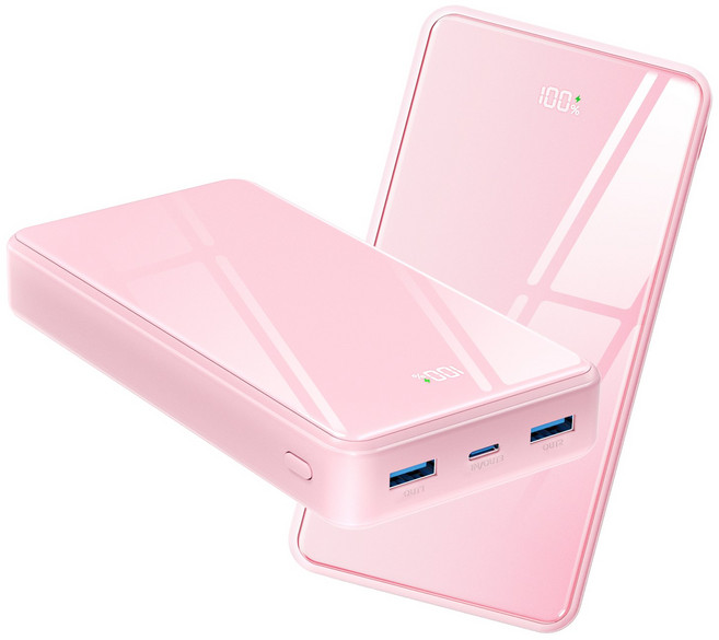 YINTO PD 22.5W QC3.0 잔량표시 대용량 고속충전 보조배터리 30000mAh, 핑크, JM5