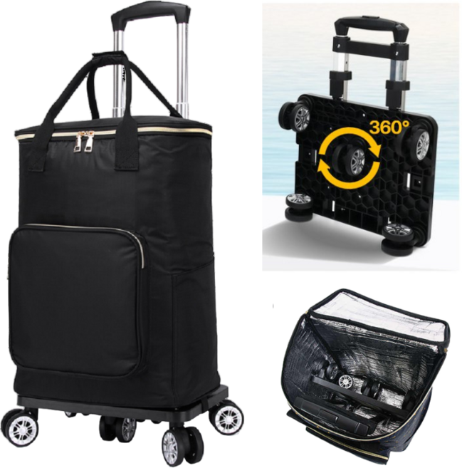 해피바스켓 접이식 장바구니 캐리어 시장 휴대용 폴딩 쇼핑카트, 1개, 모던블랙