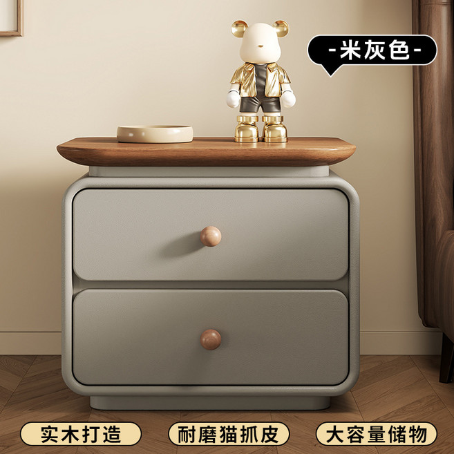 小型全實木臥室免安裝收納床頭櫃, Y1實木貓抓皮 淺灰色:60X40X50公分收納箱