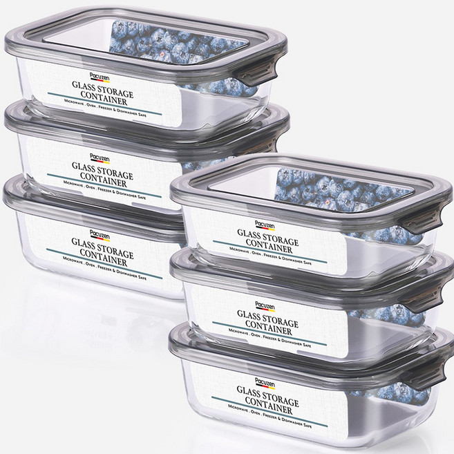 이지캡 내열유리 반찬통 밀폐용기세트 680ml 6p세트, 6개, 직사각 680ml