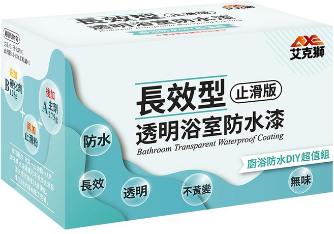 艾克獅 L500 長效型浴室防水漆 止滑版 DIY超值組, 透明, 1個, 400ml