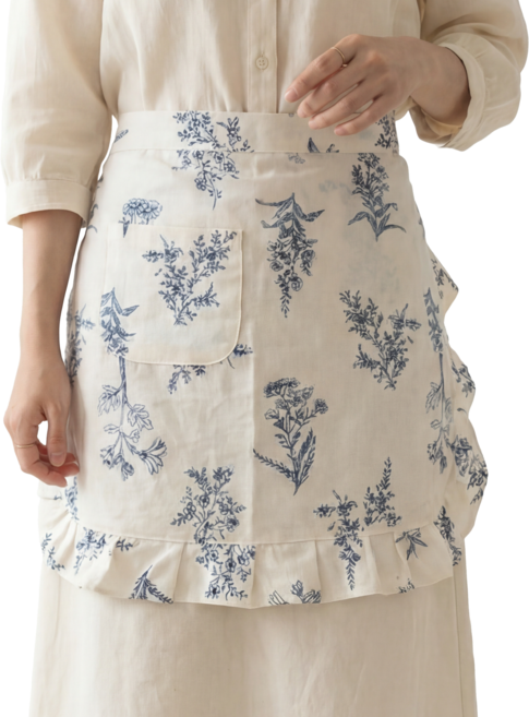 lluton(루톤) 순면 허리앞치마 하프타입, 1개, 플로럴 화이트