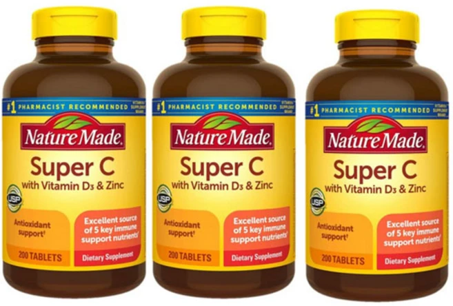 Nature Made 네이처메이드 슈퍼 C (with 비타민 D3 & 아연) 200 정 3병, 3개, 200정 - 쿠팡