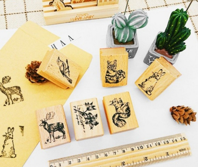 우드 도장 스탬프 빈티지 동물 다꾸 다이어리 꾸미기 DIY, 1개, 새