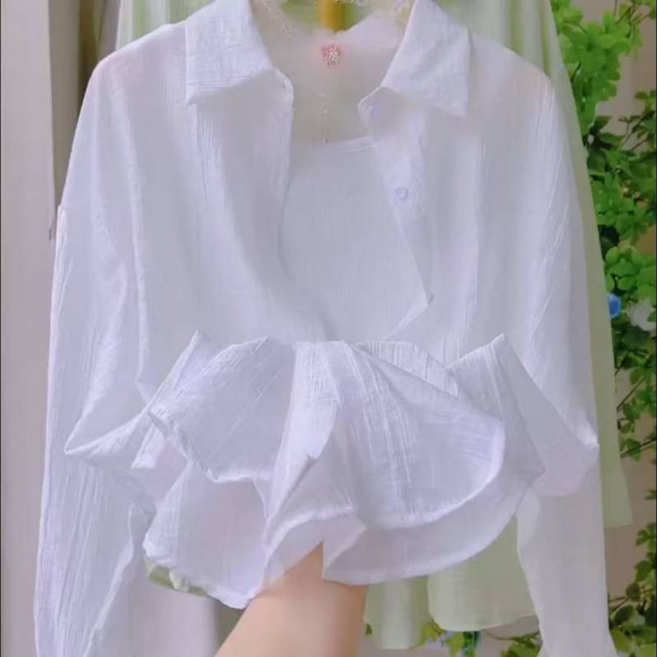 長袖天絲褶皺襯衫 夏季新款休閒百搭襯衣女