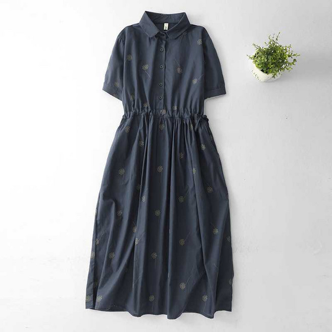 ZAJA 여성 셔츠 원피스 여름 허리끈 체형커버 꽃무늬 롱원피스 캐주얼룩 데일리룩