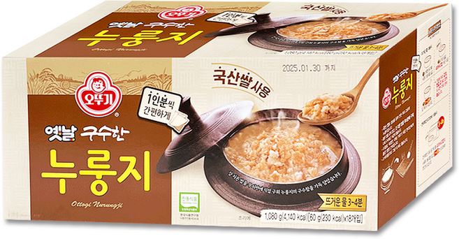 오뚜기 옛날 구수한 누룽지 60g x 18개/국산/누룽지탕, 1.08kg, 1개
