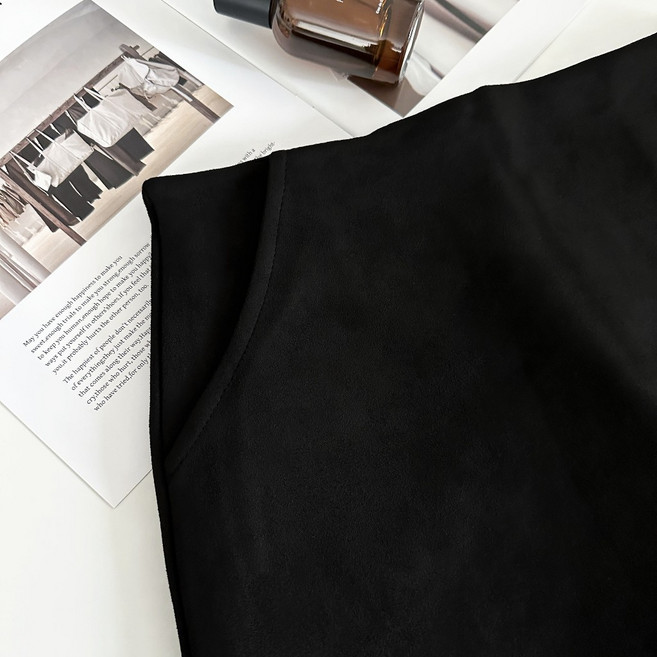 高腰素色口袋麂皮絨毛短裙，A字裙，迷你裙