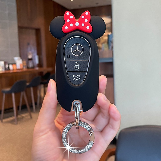 벤츠 호환 귀여운 차키케이스 자동차 키링 키홀더, C타입, 블랙