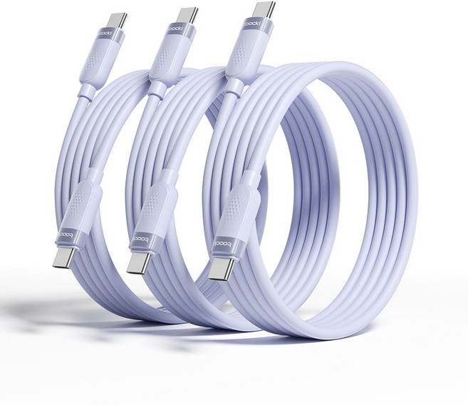 Toocki 툭키 마카롱 실리콘 C-C 60W 초고속 충전케이블, 3개, 퍼플, 2m