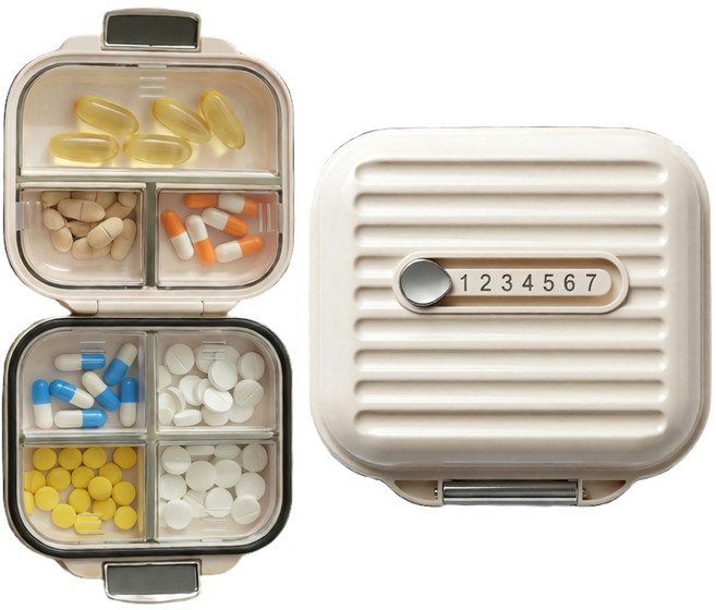 아노이 휴대용 7칸 데일리 미니 알약 케이스, 1개, 크림 아이보리