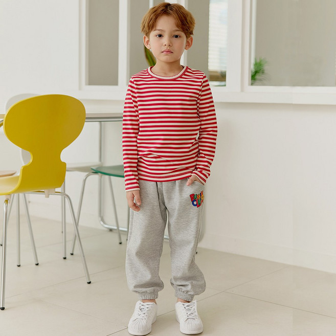 유라비 아동복 유아동 키즈 주니어 남아 여아 데일리 단가라 긴팔티 면 클럽 팬츠 상하복 세트