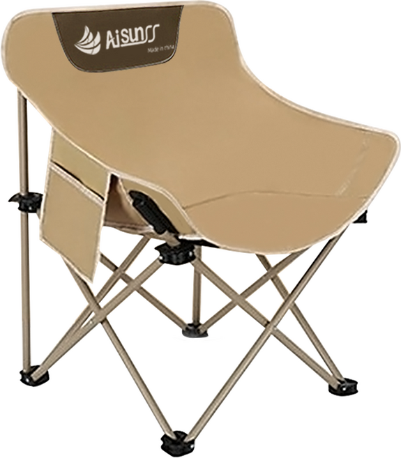 접이식 캠핑 의자 - 휴대용 편안한 야외용 캠핑체어 인체공학적 커브 디자인 수납포켓 포함 베이지, 1개, 갈색