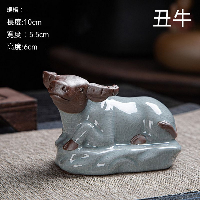 哥窯 十二生肖茶寵擺件 鼠, 陶瓷哥窯-牛