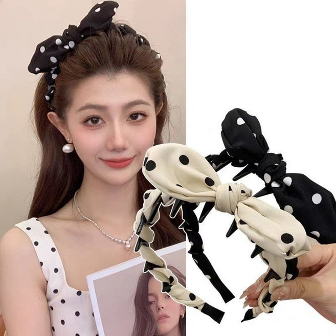 도트 리본 빗살 머리띠 2개 세트